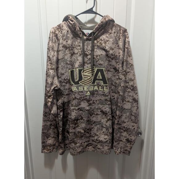 Majestic TEAM USA BASEBALL Classic Camo Hoodie Men's L Patriotic Sweatshirt - Picture 1 of 7